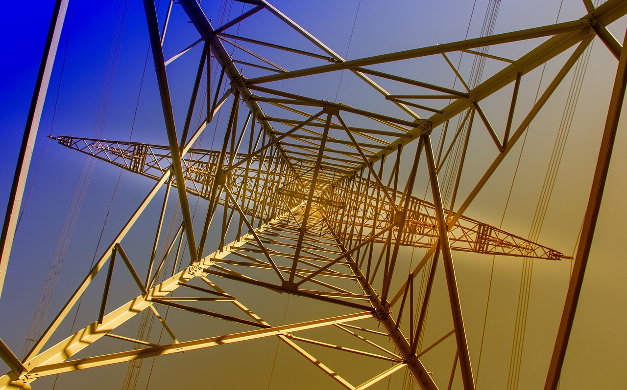 Transmission tower seen from below